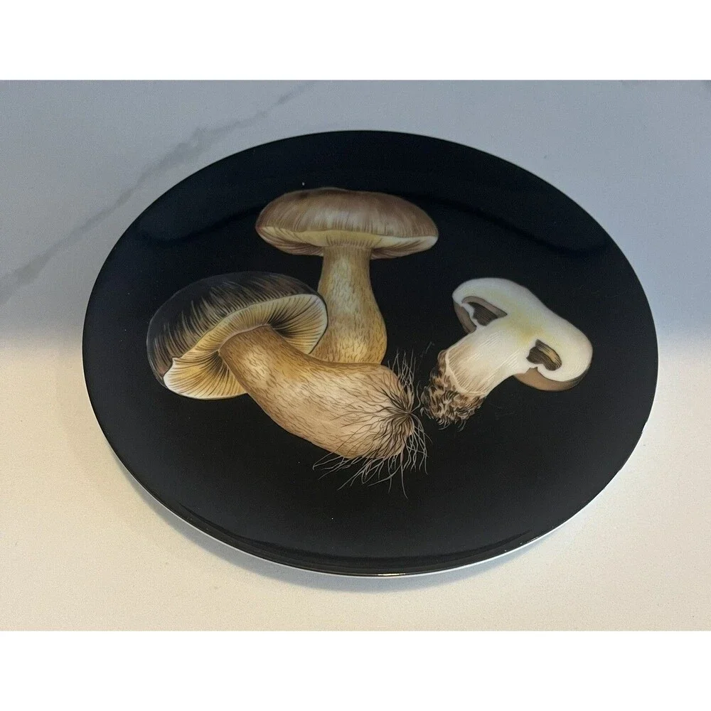Fitz And Floyd Legumes Noir Fine Porcelain Mushrooms Plates
